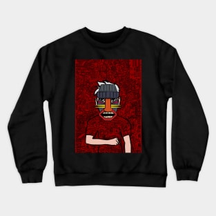 Mickey: Enigmatic Male NFT with a Hawaiian Mask, Dark Eyes, and Light Aesthetic in a Doodle Background Crewneck Sweatshirt